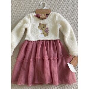 Young‎ Hearts Girls Ivory Sherpa Mauve Glitter Tulle Cat Tutu Dress Size 4 NWT